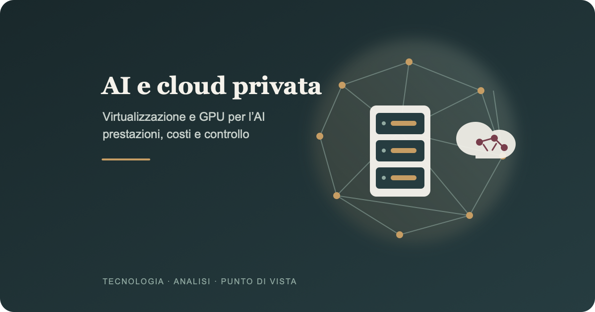 Illustrazione di cloud privata, GPU e virtualizzazione.